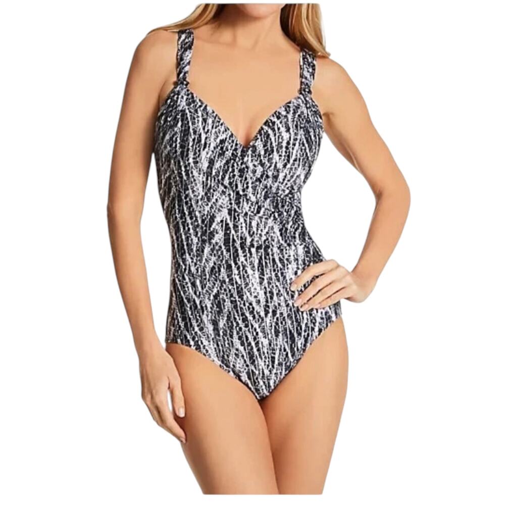 Miraclesuit Women's Chevron Python Siren One-Piece Swimsuit black silver print